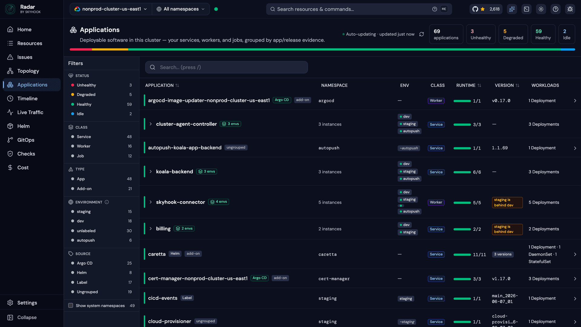 Radar Applications view